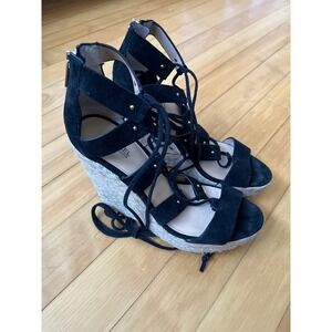 Michael Kors Black Suede Lace Up Espadrille Wedge Sandals Size 6.5 US Women's